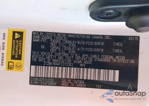 2015 Lexus Rx 350 z USA, uszkodzony, nr VIN 2T2BK1BA4FC312363